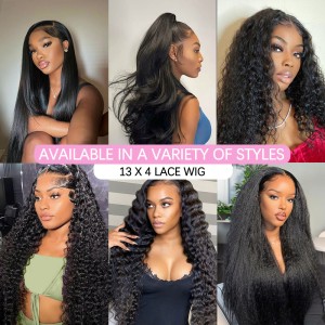 Cross border full human hair transparent lace wig customization 13x4 lace frontal wig wig headband