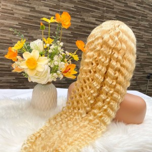 Cross border 613 gold 13X4 lace front wig deep wave real hair