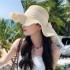 Korean version lace bow big hat brim grass hat women's summer British sun shading hat beach sweet fisherman hat