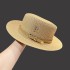 Straw hat women summer vacation seaside rhinestone letter R belt personality British retro flat top sunshade cool hat