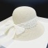 Summer Elegant Grass Weaving Pearl Mesh Sunshade Straw Hat Women's Bow French Sunscreen Hat Beach Fisherman's Hat Basin Hat