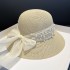 Summer Elegant Grass Weaving Pearl Mesh Sunshade Straw Hat Women's Bow French Sunscreen Hat Beach Fisherman's Hat Basin Hat