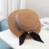 Straw hat women's new style ribbon British style flat top sun hat, face covering, summer outdoor sun hat, big brimmed top hat