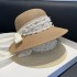 Summer Elegant Grass Weaving Pearl Mesh Sunshade Straw Hat Women's Bow French Sunscreen Hat Beach Fisherman's Hat Basin Hat