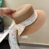 Elegant temperament, lace bow, white flat top straw hat, women's summer travel, sun protection hat, travel photography hat