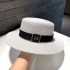 French white straw hat, women's summer fashion, M-letter top hat, beach hat, travel sunscreen, sun hat, looks small on the face