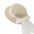 Sun hat women's new 2022 flat top wide eave grass hat outdoor fairy atmosphere explosion street mesh bow sun protection beach hat