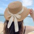 Japanese style fringed straw hat, small fresh ribbon, bow sun hat, women's beach vacation beach hat, flat top sun hat