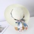 Simple countryside flower bow ribbon straw hat for children's spring and summer beach outings, sun protection, large eave elegant basin hat