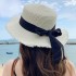 Japanese style fringed straw hat, small fresh ribbon, bow sun hat, women's beach vacation beach hat, flat top sun hat