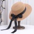 French long ribbon bow straw hat for children in summer, flat brimmed top hat for sun protection, sun hat for travel, flat top hat