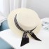 Straw hat women's new style ribbon British style flat top sun hat, face covering, summer outdoor sun hat, big brimmed top hat