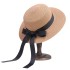 French long ribbon bow straw hat for children in summer, flat brimmed top hat for sun protection, sun hat for travel, flat top hat