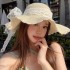 French bow lace lace lace lace straw hat for women's summer vacation style seaside big brim sun shading hat