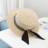 Straw hat women's new style ribbon British style flat top sun hat, face covering, summer outdoor sun hat, big brimmed top hat