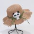 New Summer Children's Cute Panda Leaf Wave brimmed Straw Hat Outdoor Cool Beach Hat Wholesale