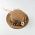 Flat topped straw hat for women in summer, sun protection and sunshade hat, artistic and fresh floral wreath, straw hat with flat edge, top hat for travel