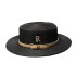 Straw hat women summer vacation seaside rhinestone letter R belt personality British retro flat top sunshade cool hat