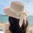 Japanese style fringed straw hat, small fresh ribbon, bow sun hat, women's beach vacation beach hat, flat top sun hat