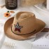 Summer Korean version of Western cowboy children's sun hat for girls and boys, baby grass hat with five pointed star hat, children's grass hat with five stars