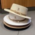 Straw hat women summer vacation seaside rhinestone letter R belt personality British retro flat top sunshade cool hat