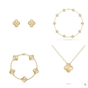 Cross border 13MM high-end ten flower clover necklace, double-sided mother of pearl five flower bracelet, 18K gold titanium steel jewelry set