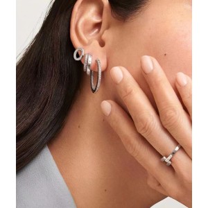 Pan Family Copper Earrings New Flower Earrings Sparkle Double Ring Earrings Plated 925 Silver Women's Simple and Exquisite Temperament Western Style