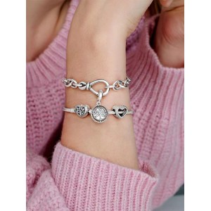 Pan family bracelet plated with 925 heart-shaped family tree snake bone chain, fashionable retro DIY temperament Mickey Mouse jewelry