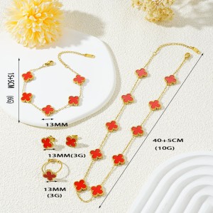 Cross border popular V gold 18K ten flower clover necklace four piece set double-sided mother of pearl bracelet earrings collarbone chain for women