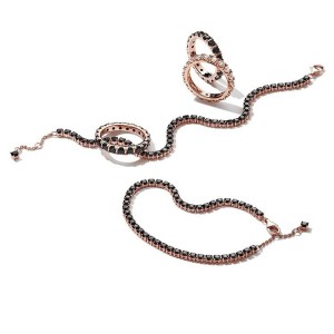 Pan Family's new black sparkling tennis bracelet with a female niche design, exquisite bracelet with rose gold accents that can be adjusted