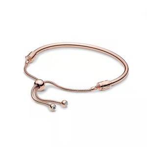 Pan Family White Bronze Rose Gold Smooth Adjustable Gift for Girlfriend, Personalized Bracelet, DIY Basic Bracelet