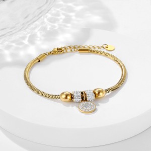 Cross border hot selling new product titanium steel round snake bone chain with diamond round zircon bracelet plated with 18K gold fashion accessories