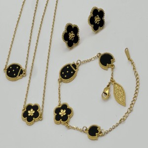 New Lucky Clover Stainless Steel Beetle Five Leaf Flower Bracelet Seven Star Ladybug Set Two Necklaces 18K Gold