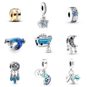 Logo free spot Panjia light blue silver plated bracelet beads bead bead DIY bracelet accessories accessories deep-sea creatures