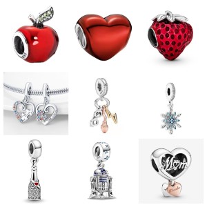 Pan Family's same product without logo, in stock, Apple Strawberry, trendy, loyal heart, red series beads, cat eye beads, new