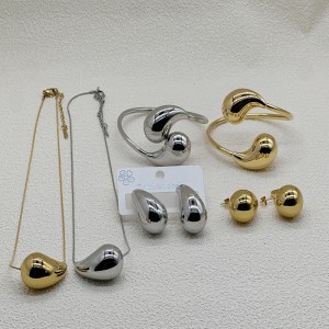 New cross-border niche ins gold and silver three-dimensional water droplet hollow necklace bracelet earrings three pieces women's snake bone chain