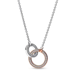 Spot Panjia white copper silver plated double ring dual color series intertwined circular necklace necklace neck decoration creative collarbone chain cross-border