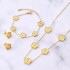 Cross border high version V gold 13MM five leaf grass bracelet three piece set, high-end five flower necklace earrings Jewelry