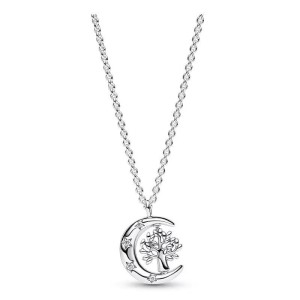 Pan Jiadora Silver Plated Necklace Love Trio Rotating Tree of Life Moon Pendant Clavicle Chain Necklace New Product