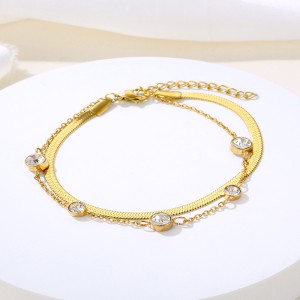 Cross border hot selling Korean version simple zircon blade chain titanium steel bracelet jewelry Xiaoxiang double-layer versatile personalized hand jewelry for women