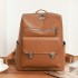 Cross border backpack women's 2025 new fashionable solid color women's backpack large capacity PU soft leather travel bag