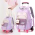 Primary school students' pull up backpacks, girls' six wheeled climbing stairs, children's grades 2-6, 5 large capacity waterproof and load reducing for ages 7-12