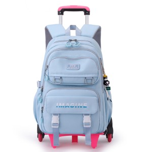 Natural Fish Girls Waterproof Stair Climbing Pull Rod Backpack Primary School Students Large Capacity Detachable Backpack 3-6 Grades