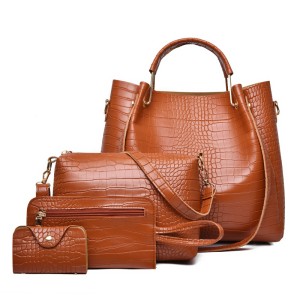 2023 Women's Bag New European and American Fashion Crocodile Pattern Four Piece Set Mother Bag Single Shoulder Handheld Crossbody Bag Manufacturer Wholesale