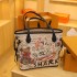 Printed bag, women's teddy bear graffiti tote bag, 2024 autumn and winter new collection, versatile handbag, large capacity single shoulder bag, trendy