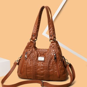 2023 New Street Trendy Women's Mom Bag Large Capacity Washed Leather Fashion Single Shoulder Handheld Crossbody Women's Bag