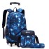 Natural fish hair replacement pull rod backpack for men, three piece set for primary and secondary school students, detachable backpack, lightweight cross-border