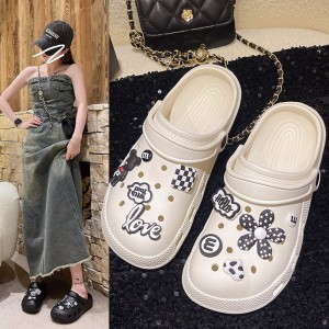 Cave shoes for women summer cartoon DIY soft thick sole EVA stepping on poop feeling versatile Baotou cool slippers ins style outerwear