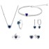 Pan Family White Copper Sparkling Halo Heart Pendant Clavicle Chain Neck Jewelry New Sapphire Necklace Earnail Earring Set