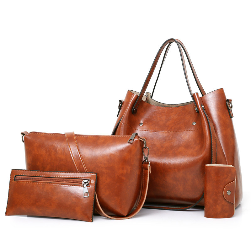 Women's bag, women's new retro four piece set, mother bag, large capacity single shoulder hand-held crossbody bucket bag, manufacturer wholesale